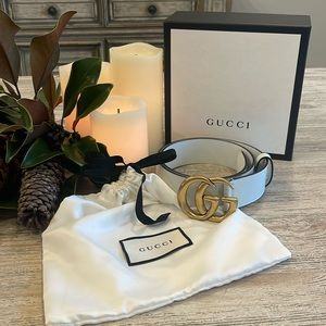 Gucci White Leather Belt with Double G Buckle